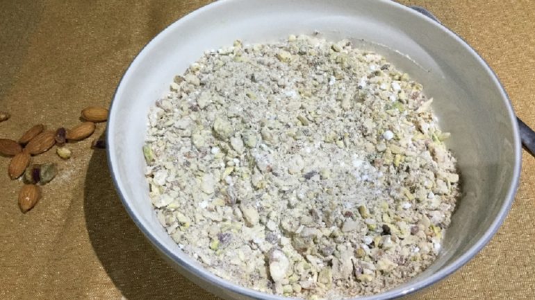 Ground nuts and sugar powder for baklava - mymotherskitchens